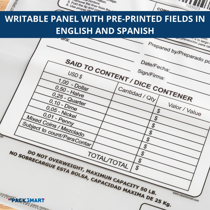 US PACK SMART Clear Plastic Coin Bag 12.5" x 21.5" | 50 lb. Capacity | Sequential Barcode Number, Self-Sealing, Permanent Adhesive, Ideal for Handling and Transport of Coins and Casino Chips | 50-Pack - Image 4